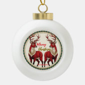 赤エレガントトナカイ金ゴールド雪メリークリスマス セラミックボールオーナメント (正面)