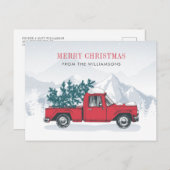 赤エレガントトラックモダンのクリスマス シーズンポストカード (正面/裏面)