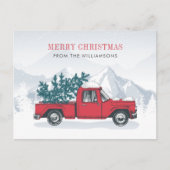 赤エレガントトラックモダンのクリスマス シーズンポストカード (正面)