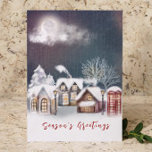 赤エレガントネイビーノルディックメリークリスマスビレッジ シーズンカード