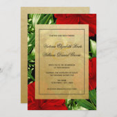 赤エレガントハイビスカス熱帯フローラ結婚ズ 招待状 (正面/裏面)