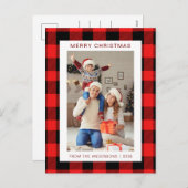 赤エレガントバッファロープレイドクリスマスファミリー1写真 シーズンポストカード (正面/裏面)
