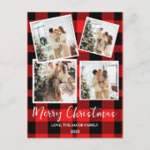 赤エレガントバッファロープレイドクリスマスファミリー4写真 シーズンポストカード (正面)