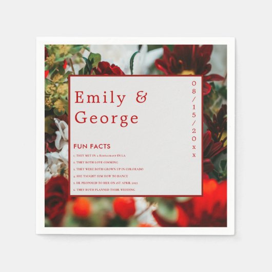 赤エレガントバラおもしろいファクト夏のフローラ結婚 スタンダードカクテルナプキン (正面)