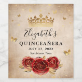 赤エレガントバラと金ゴールドクラウンパーチメント紙 ワインラベル (シングルラベル)