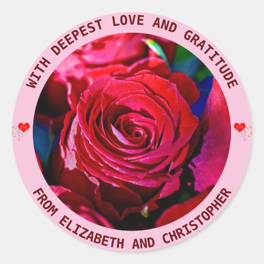 赤エレガントバラのバンチクラシックラウンドステッカー ラウンドシール (正面)