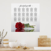 赤エレガントバラの結婚座席表18 ポスター (キッチン)