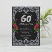 赤エレガントバラストライプズ60誕生日 招待状 (スタンド正面)