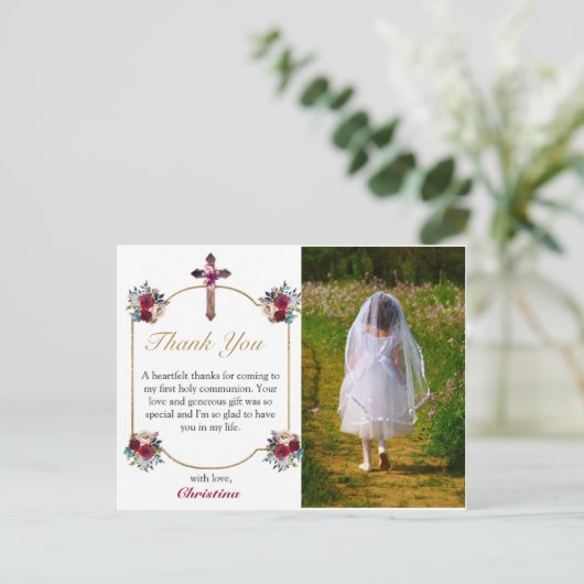 赤エレガントバラフローラ女子第一聖餐式 ポストカード (スタンド正面)