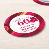 赤エレガントバラフローラ60周年記念の名前の追加 ラウンドペーパーコースター (アングル)
