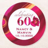 赤エレガントバラフローラ60周年記念の名前の追加 ラウンドペーパーコースター (正面)