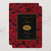 赤エレガントバラ任意の年齢の誕生日パーティー招待 招待状 (正面/裏面)