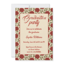 赤エレガントバラ卒業招待状と写真