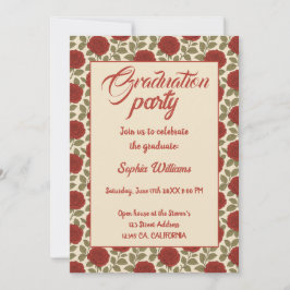 赤エレガントバラ卒業招待状と写真 招待状