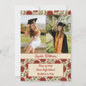 赤エレガントバラ卒業招待状と写真 招待状 (裏面)