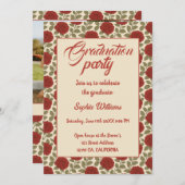 赤エレガントバラ卒業招待状と写真 招待状 (正面/裏面)