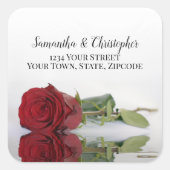 赤エレガントバラ反射結婚住所 シール (正面)