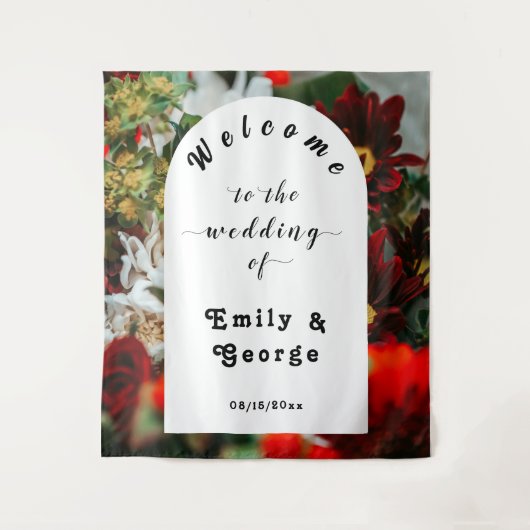 赤エレガントバラ夏フローラ結婚の歓迎 タペストリー (正面)