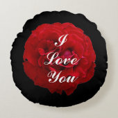 赤エレガントバラ私はあなたを愛する写真ブラック ラウンドクッション (正面)