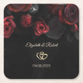 赤エレガントバラ結婚ズ スクエアペーパーコースター (正面)