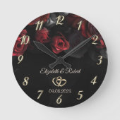 赤エレガントバラ結婚ズ ラウンド壁時計 (正面)