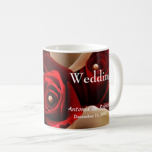 赤エレガントバラ花金ゴールドアクセント結婚 コーヒーマグカップ (正面右)