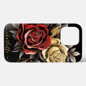 赤エレガントバラ花金ゴールド黒 Case-Mate iPhoneケース (裏面 (横))