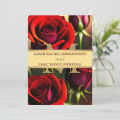 赤エレガントバラ金ゴールドビューティフル結婚ズ 招待状 (スタンド正面)