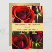 赤エレガントバラ金ゴールドビューティフル結婚ズ 招待状 (正面/裏面)