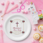 赤エレガントバラ金ゴールド十字聖餐式 ペーパープレート (パーティー)