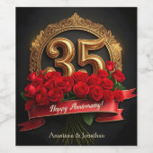 赤エレガントバラ金ゴールド35結婚周年 ワインラベル (シングルラベル)