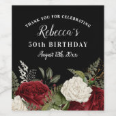 赤エレガントバラ50番誕生日ありがとう ワインラベル (シングルラベル)