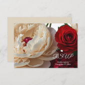 赤エレガントバラ&クリーム牡丹 出欠カード (正面/裏面)