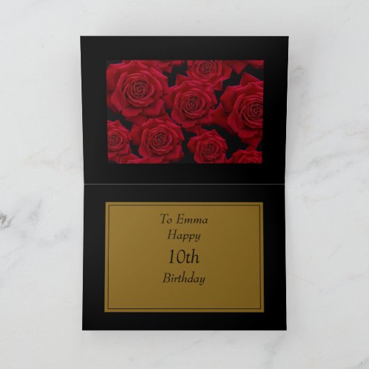 赤エレガントバラAny Ageフォト誕生日 カード (内部)