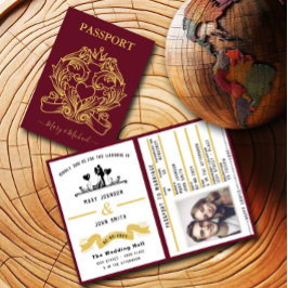 赤エレガントパスポートスタイル結婚式招待状 招待状