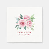 赤エレガントパーソナライズされたフローラ結婚紙 スタンダードカクテルナプキン (正面)