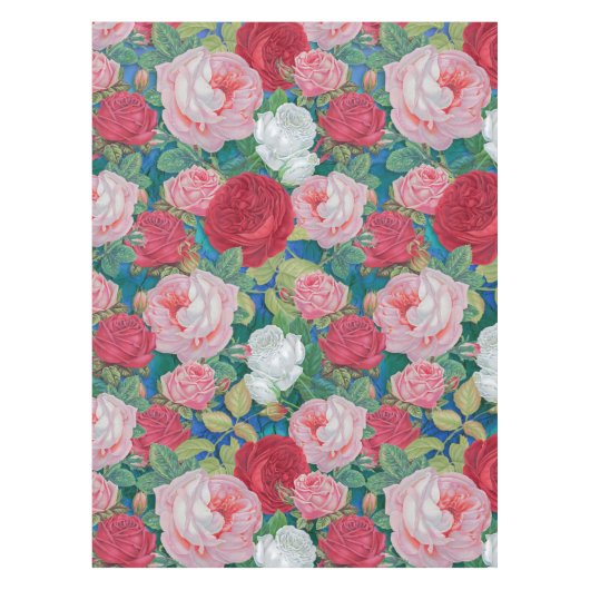 赤エレガントビクトリアンとピンクのバラ | テーブルクロス (正面)