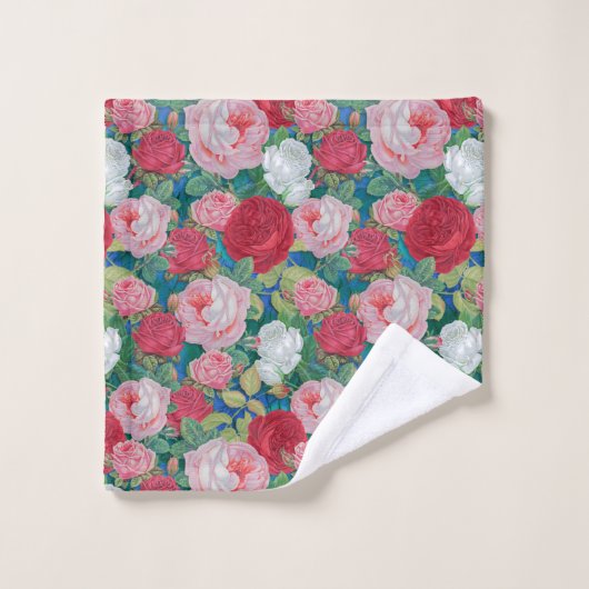 赤エレガントビクトリアンとピンクのバラ | バスタオルセット (ウォッシュタオル)