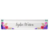 赤エレガントピンクと紫の花 デスクネームプレート (正面)