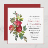 赤エレガントピンクのバラ緑のクリスチャン結婚ズ 招待状 (正面/裏面)