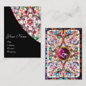 赤エレガントピンクのバラ、フローラファンタジーモノグラム 名刺 (正面/裏面)