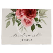 赤エレガントピンクの水彩フローラ花嫁 ラージペーパーバッグ (裏面)