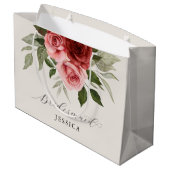 赤エレガントピンクの水彩フローラ花嫁 ラージペーパーバッグ (裏面アングル)