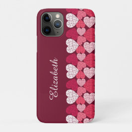 赤エレガントピンクジグソーパズルハートパターン名 iPhone 11 PROケース