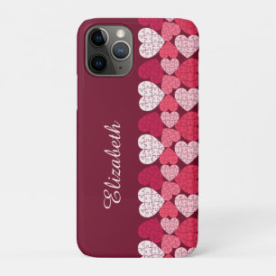 赤エレガントピンクジグソーパズルハートパターン名 iPhone 11 PROケース