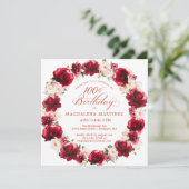 赤エレガントピンクフローラリース100誕生日 招待状 (スタンド正面)