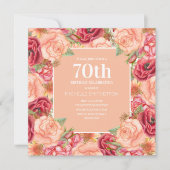 赤エレガントピンクフローラ70th誕生日パーティー女性 招待状 (正面)