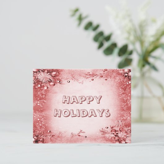 赤エレガントピンクホリデーパーティー葉書 ポストカード (スタンド正面)