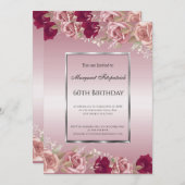 赤エレガントピンクローズピンク誕生日 招待状 (正面/裏面)