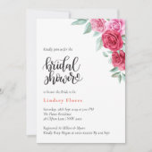 赤エレガントピンクローズフローラミニマルブライダルシャワー 招待状 (正面)